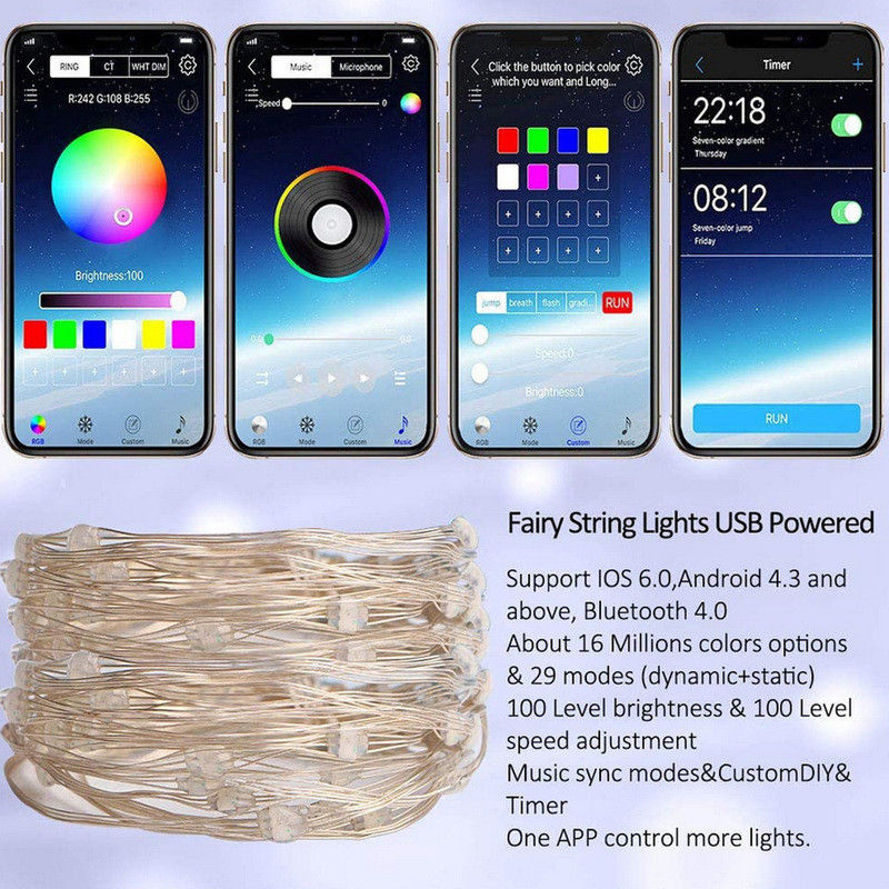 IP65 USB 6lm ηλιακά διακοσμητικά φω'τα κήπων σειράς φω'των ηλιακά τροφοδοτημένα