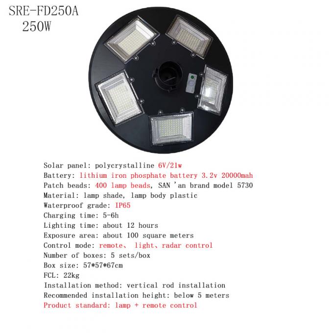 High Class Waterproof IP65 Street Lamp in UFO Shape 150W 250W Round Design Solar Lights UFO Solar Light for Garden